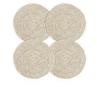 Sets de Table Tissé Rond 12’‘ Napperons en Paille, Naturelle à la Main Tapis de Table en Maïs Tissé Antidérapant et Résistants à la Chaleur Décoré pour Fête Mariage (4 Pièces)