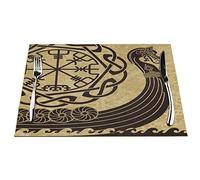Sets de table tissés Viking Warship Drakkar Antique Scandinave Lavables en PVC pour table de salle à manger, convient pour les tables à isolation thermique, antidérapant, écologique, 45 x 30 cm