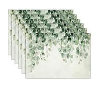 Sets De Table Vert Feuilles D'Eucalyptus Murales 6 Sets De Table Plantes À L'Aquarelle pour Cuisine Salle À Manger Décoration De Table Dîner,Déjeuner,Petit Déjeuner 45 X 30 Cm