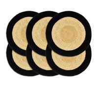 Sets de table vidaXL, lot de 6, coloris naturel et noir, 38 cm, jute et coton