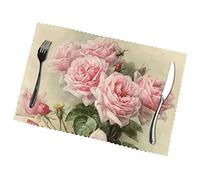Sets de Table Vintage Shabby Chic Rose Floral Ensemble de 6 Sets de Table résistants à la Chaleur, antidérapants, lavables pour Table à Manger de Cuisine