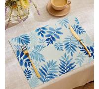 Sets De Tables Feuilles De Fougère Bleue, Lot de 4 Sets De Tables Style Botanique À L'Aquarelle, Résistants à La Chaleur Set De Table Décoratifs pour Cuisines Hôtels 45x30cm, Bleu