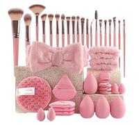 Sets et coffrets Ensemble combiné d'outils de maquillage beauté, 40 pièces, ensemble complet bouffantes for le lavage du visage, brosses propres, outil professionnel triangulaire en poudre(Pink 40pcs)