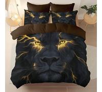 Sets Housse de Couette 140 x 200 cm avec 2 Taies d'oreiller, Microfibre brossée Toutes Saisons Brun Parure de Lit - Fantastique Éclairs Animaux Lions Housse de Couette imprimée Fermeture à glissière