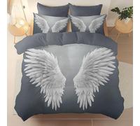 Sets Housse de Couette 200 x 200 cm avec 2 Taies d'oreiller, Microfibre brossée Toutes Saisons Gris Parure de Lit - Minimaliste Anges Plumes Ailes Housse de Couette imprimée Fermeture à glissière