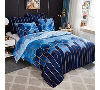 Sets Housse de Couette 200x200 cm avec 2 x Taies d'oreiller 50x70 cm,Mode Unique 3D Géométrique Imprimé Boho Microfibre Literie Parure de Lit Linge de Lit avec Fermeture Éclair pour 2 Personnes,Bleu