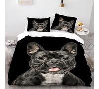 Sets Housse de Couette 200x200cm avec 2 x Taies d'oreiller 50x75cm, Bulldog Français Imprimé Microfibre décoration de Chambre Literie Parure de avec Fermeture Éclair, Noir