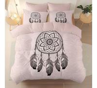 Sets Housse de Couette 240 x 220 cm avec 2 Taies d'oreiller, Microfibre brossée toutes saisons Rose Parure de Lit - Dessin Animé Bohème Fleurs Mandalas Housse de couette imprimée Fermeture à glissière