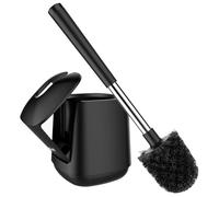 SetSail Brosse WC et support, couvercle à fermeture automatique, support de brosses de toilette et support ergonomique à long manche ventilé pour le nettoyage de la salle de bain, poils en nylon, noir