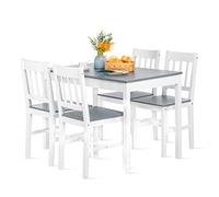 Setsail Ensemble de Salle à Manger Rectangulaire avec Table et 4 Chaises, Style Scandinave, Gris et Blanc, 1 Table + 4 Chaises