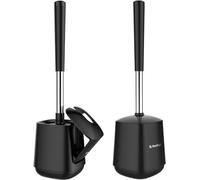 SetSail Lot de 2 brosses de Toilette et Support avec Couvercle à Fermeture Automatique et Manche Extra Long pour Le Nettoyage de la Salle de Bain, Poils en Nylon, Noir