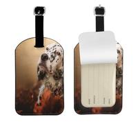 Setter anglais Automne Animaux de compagnie Chiots Anglais,Étiquettes à bagages en cuir PU, étiquette nominative de voyage résistante, lot de 2