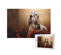 Setter Anglais Automne Animaux de Compagnie Chiots Chiens Anglais,Puzzle Familial en Bois de 1 000 pièces pour Adultes et Adolescents, décoration d'intérieur
