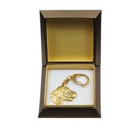 Setter anglais, Setter laverack - Porte-clés doré avec chien dans boîte cadeau,