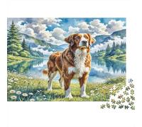 Setter Irlandais Papier Premium Mélange de Colley près d’Un lac dans Une vallée montagneuse Puzzle à Faire soi-même pour Enfants de +12 Ans Cadeau de Noël Amusant 70x50cm/1000 pièces