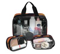 Setting Sun - Lot de 3 grandes trousses de maquillage de voyage translucides en forme de chat noir pour homme et femme, grande trousse de toilette, couleur, L, Trousse de maquillage