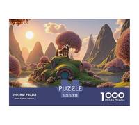 Setting Sun Shines on The Lake 1000 Pcs Carton Premium Lot de Puzzles Moss-Covered Cottages Anti-Stress Jeu Familial Puzzles As Birthday Gifts 52x38cm/1000pcs