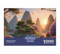Setting Sun Shines on The Lake 1000 Pièces Carton Premium Lot de Puzzles Moss-Covered Cottages Stimulant Et Éducatif Jeu Familial Puzzles As Birthday Gifts 52x38cm/1000pcs