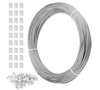 SEUICYNE 1 câble métallique en acier inoxydable 316, 2 mm, 50 m, gainé avec 70 douilles en aluminium, 7 x 7, noyau toronné, pour suspension, corde à linge, jardinage, artisanat