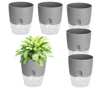 SEUICYNE Lot de 6 pots de fleurs à arrosage automatique en plastique - 18,2 x 15,3 x 11 cm - Pour jardin d'herbes aromatiques - Gris - Pot de fleurs auto-arrosage pour cuisine, rebord de fenêtre