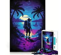 Seul à la Plage la Nuit Puzzle pour Adolescents 1000 pièces Jeu Stimulant l'esprit Pièces nettes et sans bavures Facile à Apprendre Plaisir en Famille (38x52cm)