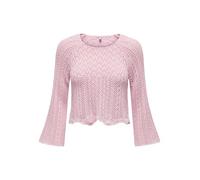 Seulement Femmes Élégant Pull en Tricot 3/4 Manches Courtes Tricot Pointelle Extensible Sweater ONLNOLA, Couleurs:Rose-Vif, Taille:S