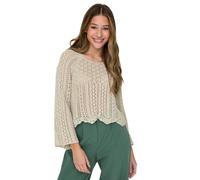 Seulement Femmes Élégant Pull en Tricot 3/4 Manches Courtes Tricot Pointelle Extensible Sweater ONLNOLA, Couleurs:Gris, Taille:M
