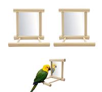 Seully 2 pièces Miroir Oiseau Perroquet, Perche Support D'oiseau avec Miroir,Cage à Oiseaux Perchoirs Miroir Jouet à Mâcher, Jouet en Bois de Cage Cacatoès pour Ara Gris Africain/Inséparables
