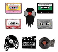 Seully 8 Pièces Épingles de Broche en Émail,Gramophone/Disque Vinyle/Broche de Crâne, Broche pour Enfants Femmes Insigne de Collier de Mode Vêtements Sacs Vestes Décor, Métal, Métal, Métal, Métal