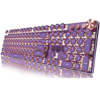 SEUNKWANG EWEADN Clavier de jeu mécanique de style machine à écrire, LED rétroéclairé, bouton de contrôle multimédia, câble USB-C, interrupteur rose, 104 touches