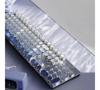 SEUNKWANG EWEADN Clavier mécanique sans fil, 104 touches de couleur dégradée, clavier de machine à écrire avec rétroéclairage blanc, anti-ghosting, interrupteur bleu, Bluetooth/2,4 GHz/filaire mignon,