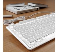SEUNKWANG EWEADN GX710S Claviers d'ordinateur rétroéclairés, clavier USB filaire avec rétroéclairage blanc, panneau en métal, Plug and Play, touches Pudding pleine taille pour Win/PC/ordinateur