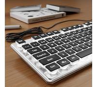 SEUNKWANG EWEADN GX710S Claviers d'ordinateur rétroéclairés, clavier USB filaire avec rétroéclairage blanc, panneau en métal, Plug and Play, touches Pudding pleine taille pour Win/PC/ordinateur