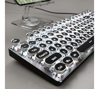 SEUNKWANG EWEADN TK100 Clavier mécanique filaire pour machine à écrire, 104 touches, clavier de machine à écrire esthétique avec rétroéclairage blanc, anti-fantôme, interrupteur bleu, clavier filaire