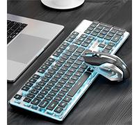 SEUNKWANG EWEADN V3 Clavier et souris sans fil avec rétroéclairage bleu, panneau en métal, Bluetooth/2,4 G rechargeable, clavier d'ordinateur et souris combiné, silencieux, taille complète, noir