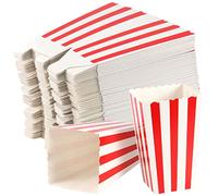 SEUNMUK 120 boîtes de pop-corn en papier rayé, 280 g/m², mini sacs de pop-corn en carton, petites boîtes de bonbons en papier, pour les soirées cinéma, les fêtes, les mariages, rouge et blanc.