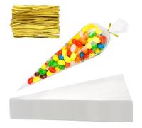 SEUNMUK Lot de 1 000 sacs en forme de cônes de bonbons en plastique transparent avec 1000 attaches, 16 x 30 cm, sacs triangulaires en cellophane pour chocolat, bonbons, biscuits, pâtisserie,