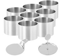 SEUNMUK Lot de 10 anneaux à gâteau ronds en acier inoxydable, 7,5 x 5,5 cm, anneaux à dessert avec presse alimentaire et spatule pour crumpets, cheesecake, pâtisserie, desserts, œufs de cuisson