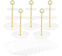 SEUNMUK Lot de 10 présentoirs à gâteaux avec 3 étages Blancs pour Cupcakes et apéritifs rectangulaires pour fête d'anniversaire, Mariage