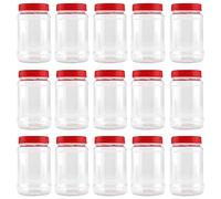 SEUNMUK Lot de 15 bocaux de rangement ronds en plastique transparent avec couvercles à visser pour cuisine, garde-manger - 500 ml