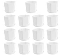 SEUNMUK Lot de 15 petits pots de fleurs hexagonaux en plastique de 9 cm avec trous de drainage et plateau pour plantes grasses, cactus, herbes, pot plante intérieur, maison, bureau, balcon