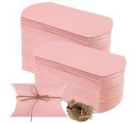 SEUNMUK Lot de 150 boîtes cadeaux roses en papier kraft avec ficelle de jute, 13 x 8,9 cm, boîte cadeau pour fête, mariage, anniversaire, fête, Halloween
