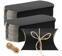 SEUNMUK Lot de 150 grandes boîtes d'oreiller en papier kraft avec ficelles de jute - 12,7 x 8,9 cm - Noir - Pour fête d'anniversaire de mariage, anniversaire, Halloween