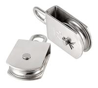 SEUNMUK Lot de 2 rouleaux de levage M75 - Capacité de charge : 699,9 kg - En acier inoxydable robuste - Roue unique pivotante - Poulie de levage fixe pour corde et gréement - Argent