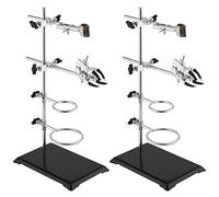 SEUNMUK Lot de 2 supports de laboratoire de qualité laboratoire, support de laboratoire et ensemble de pinces avec base revêtue pour fixation de laboratoire, tige de support de 40,6 cm, 4 anneaux de rappel, 2 colliers de serrage pour flasque, 2 colliers de serrage pour Burette