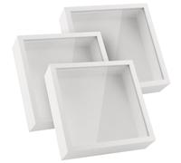 SEUNMUK Lot de 3 cadres photo 3D carrés profonds en bois pour encadrement tableau, loisirs créatifs, anniversaire, mariage, remise de diplôme - 20,3 x 20,3 cm - Blanc