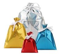 SEUNMUK Lot de 32 sacs cadeaux avec cordon de serrage, 4 tailles assorties, sacs cadeaux scintillants, 4 couleurs, grands sacs cadeaux pour Noël, mariage, vacances, fête d'anniversaire