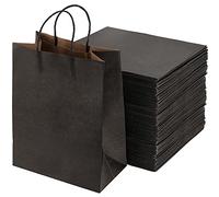 SEUNMUK Lot de 50 sacs cadeaux en papier kraft noir avec poignées, sacs de courses en papier noir pour la vente au détail, le shopping, les affaires, l'emballage cadeau