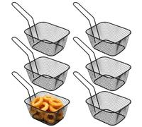 SEUNMUK Lot de 6 grands paniers à frites avec poignée, porte-frites carrés pour cuisine, maison, restaurant, noir (13,5 x 10,5 x 6,5 cm)