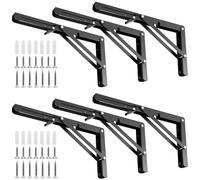 SEUNMUK Lot de 6 supports d'étagère pliables robustes de 30,5 cm, supports pliables, support à charnière noir pour cuisine, salle de bain, bibliothèque, lits, extérieur, charge maximale : 60 kg